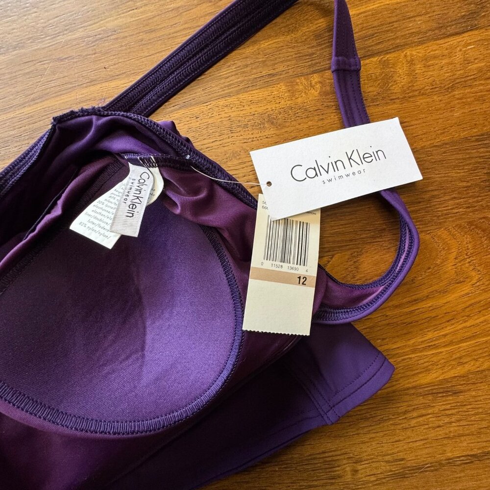 CALVIN KLEIN Tankini Swimsuit Set Womens 12 NEW Purple Two Piece Tank Bikini NWT - Picture 9 of 14